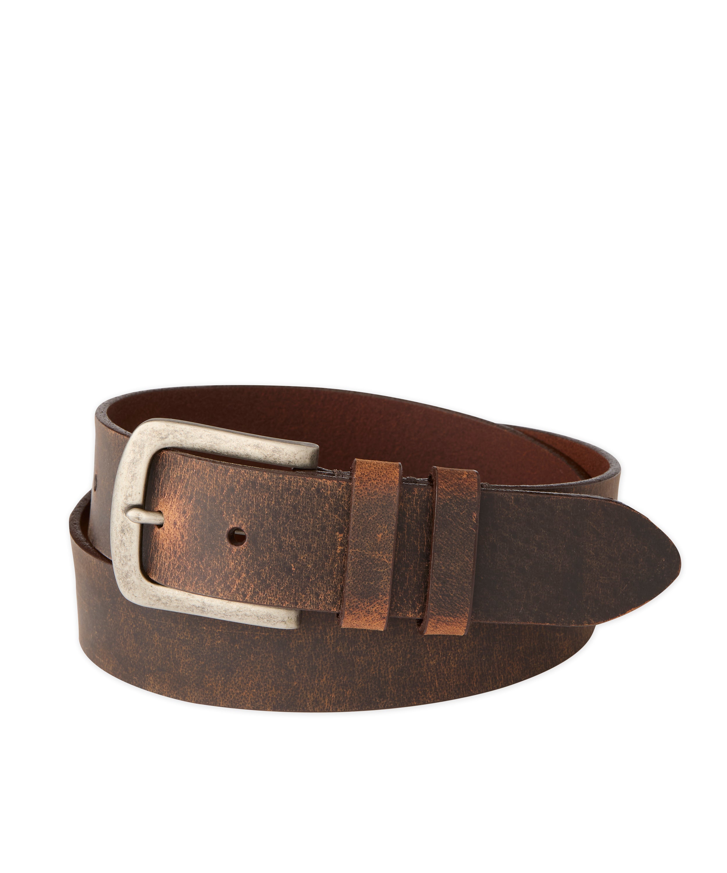 Distressed Calfskin Leather Casual Belt In Brown
