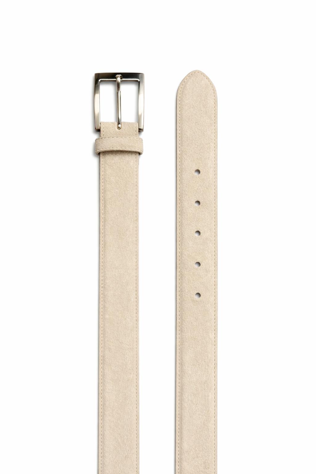 Italian Sueded Calfskin Dress Casual Belt in Beige