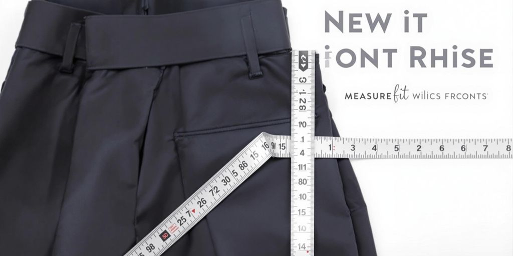 Measuring front rise of pants with a tape measure.