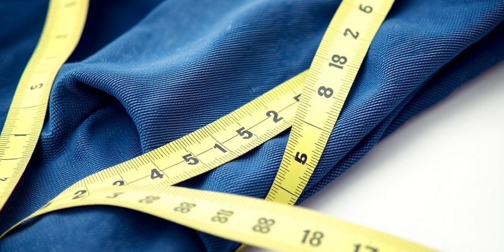 Measuring tape on jeans to show rise measurement.