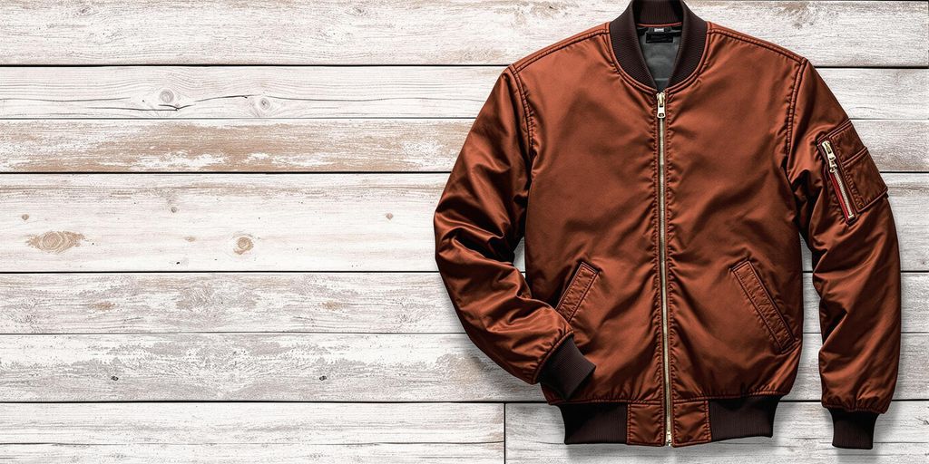 A bomber jacket on a wooden background.