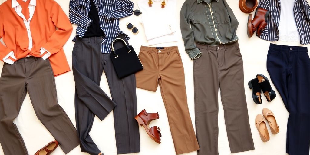 Stylish mid rise pants styled with outfits and accessories.
