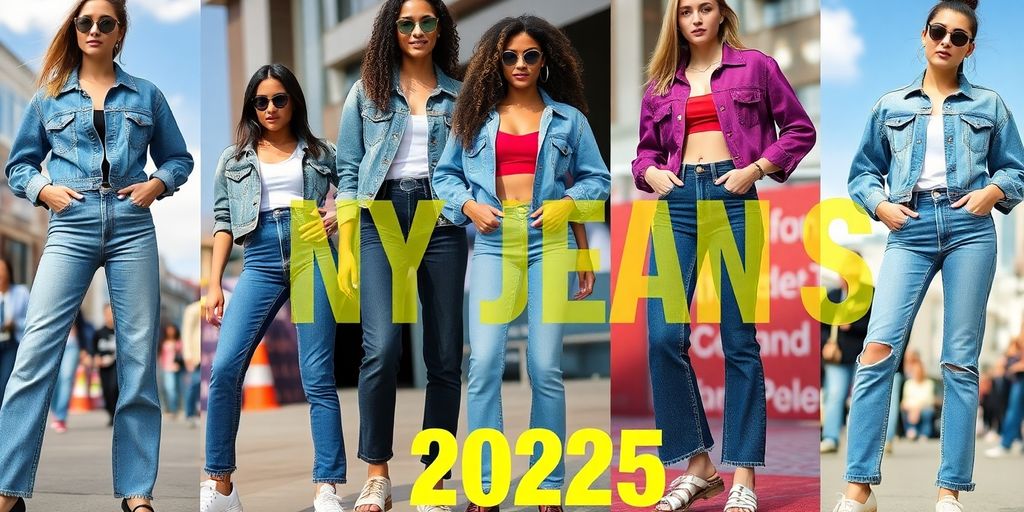 Trendy denim styles for 2025 in urban setting.