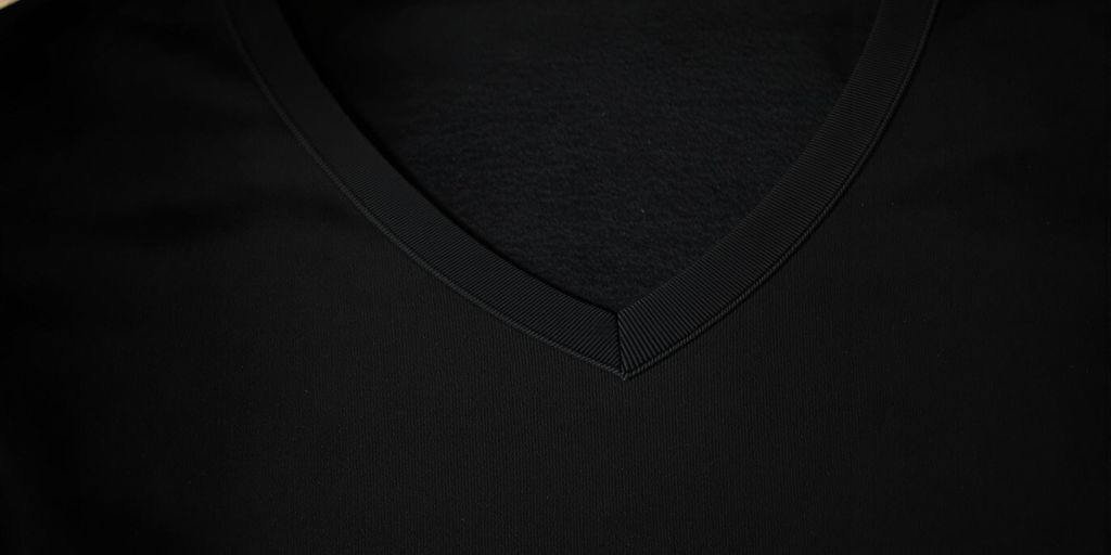 Men's black V-neck t-shirt on a neutral background.