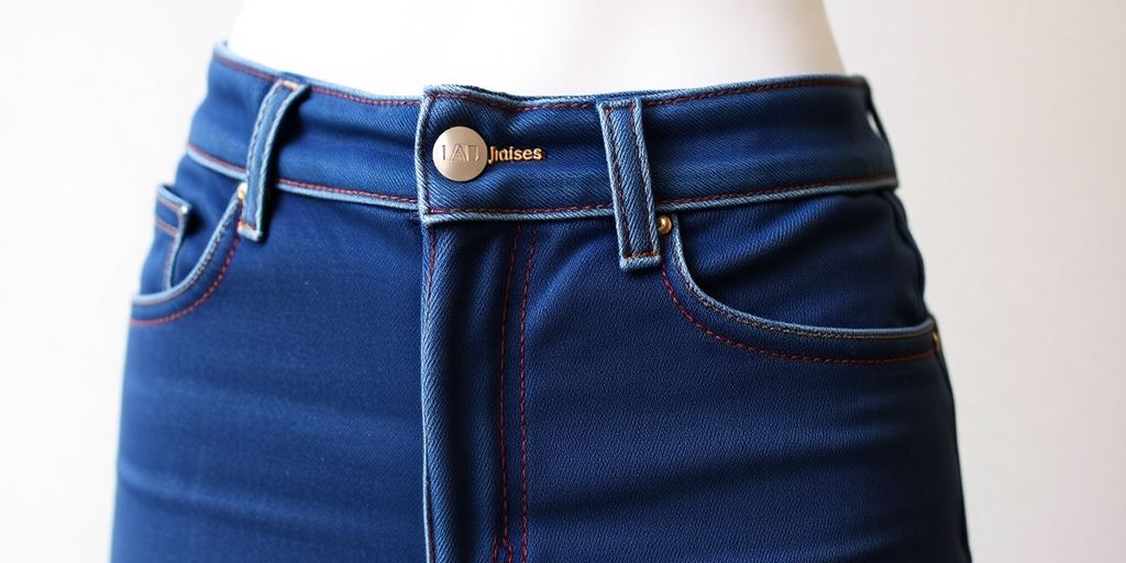 Close-up of mid-rise jeans on a mannequin.