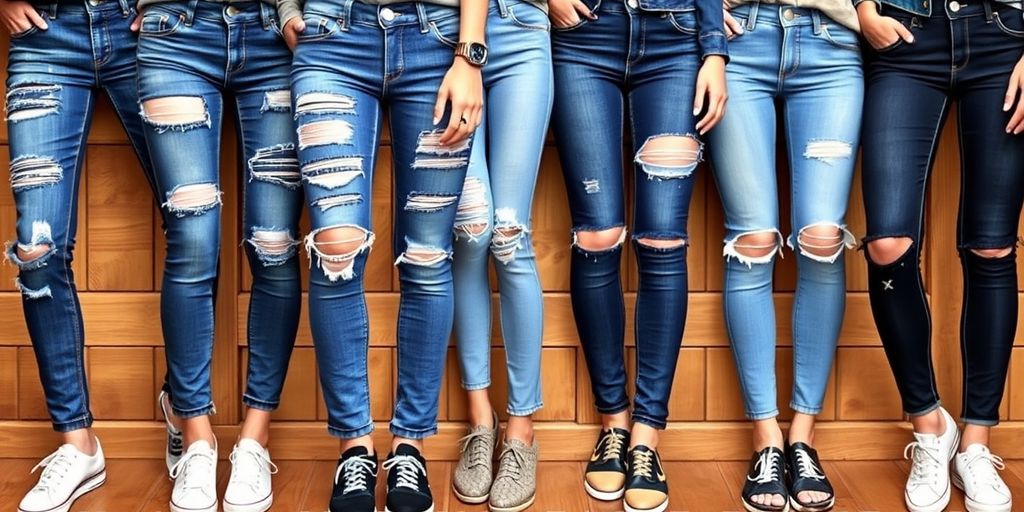 Trendy ripped jeans from American Eagle in various styles.